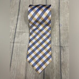 Izod 100% Silk Preppy Gold Yellow Blue White Plaid Mens 59” Long Neck Tie
